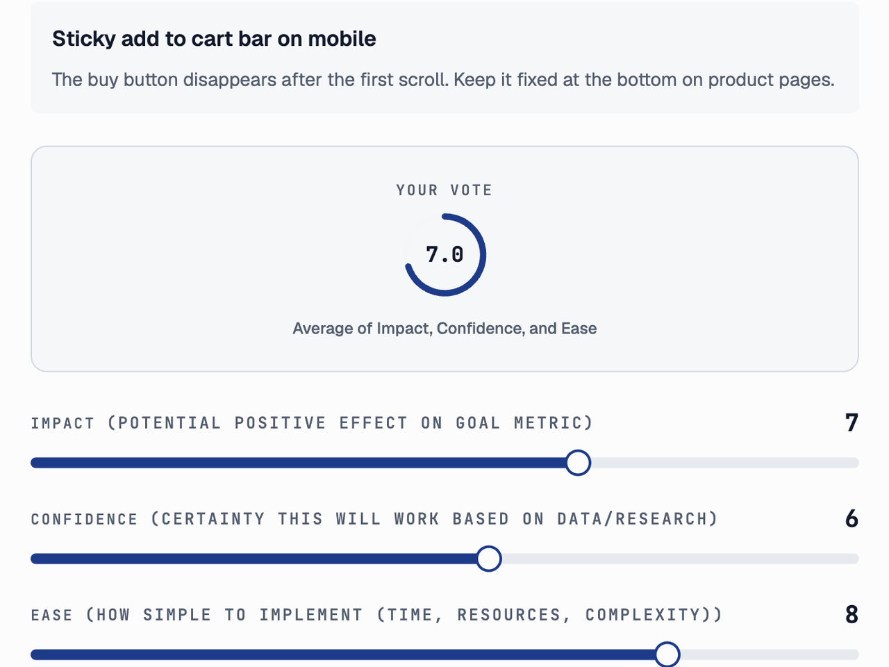 One vote per person: A slider for each dimension of the framework.